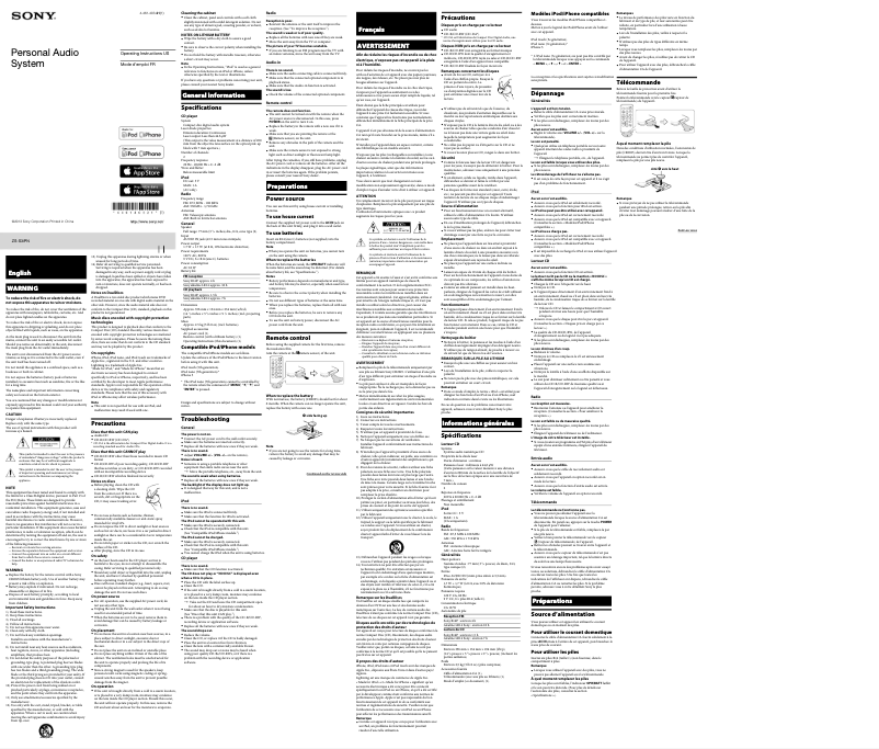 Page 1 de la notice Manuel utilisateur Sony ZS-S3iPN
