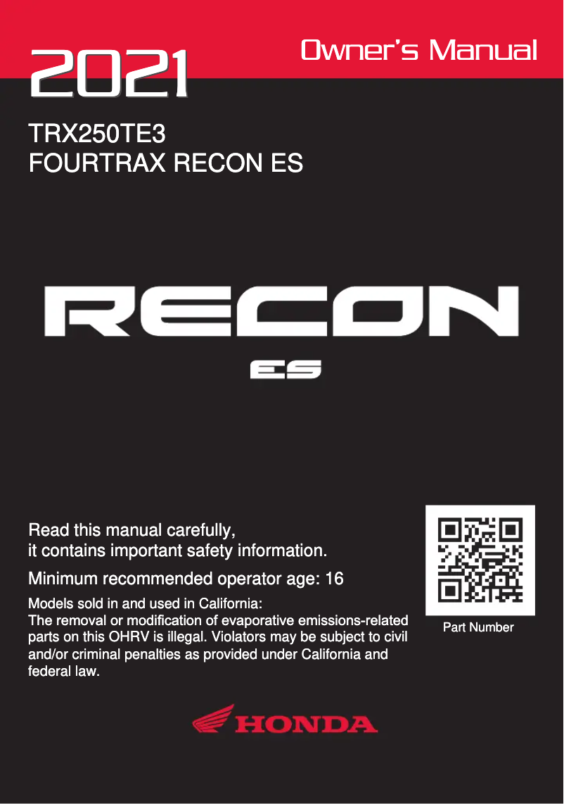 Página 1 del manual Manual de usuario Honda Recon ES (2021)