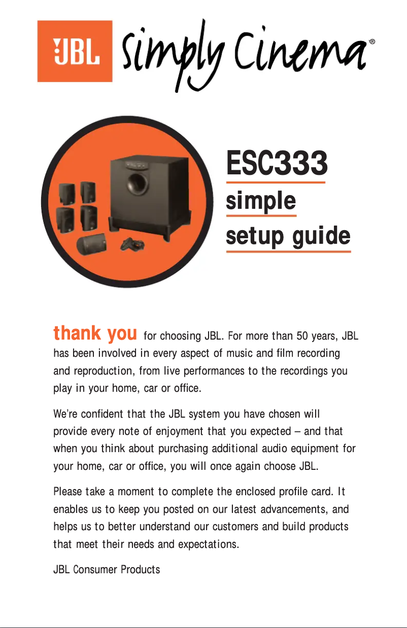 Page 1 of the manual User Manual JBL Simply Cinema ESC333