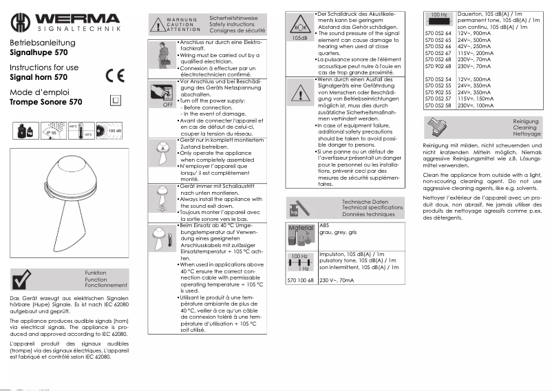 Page n°1 - Manuel utilisateur Werma 570.052.68