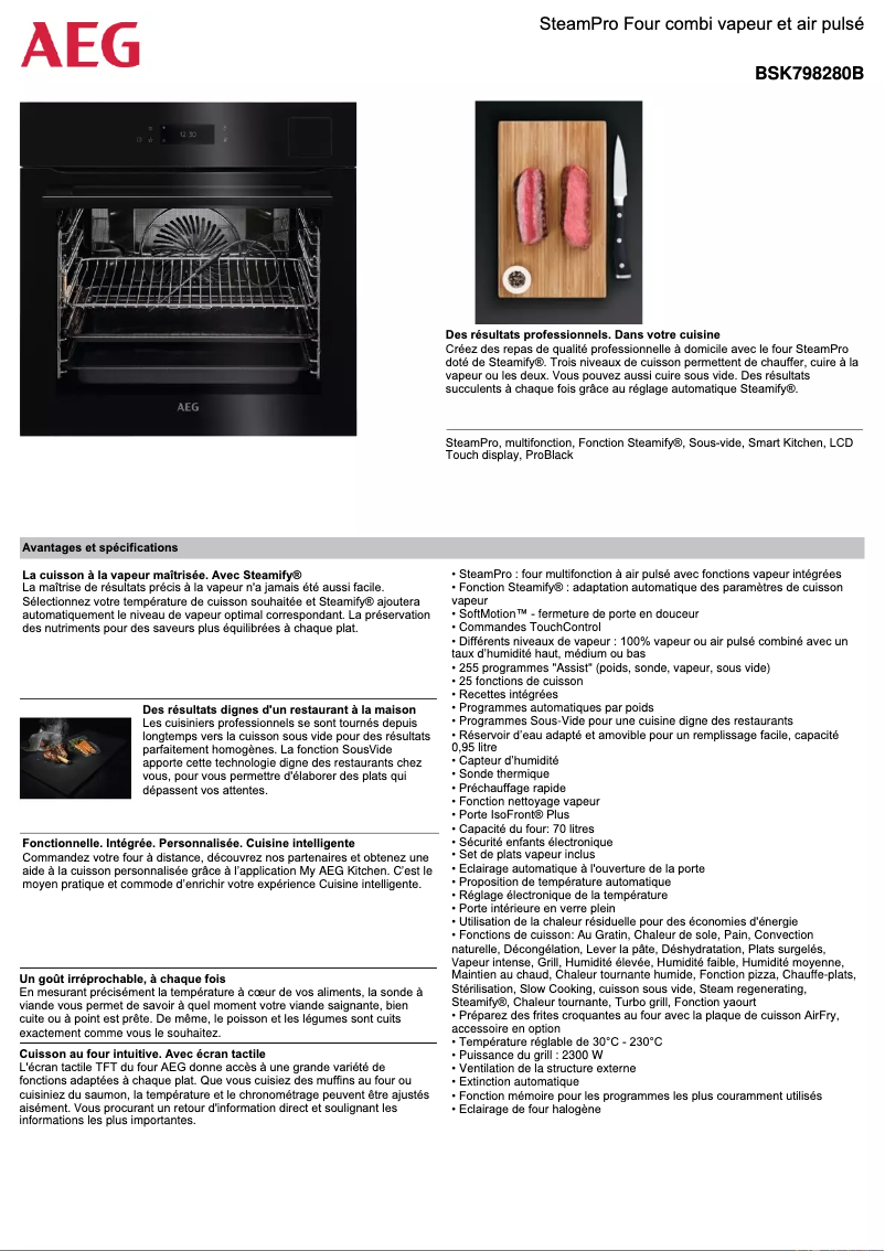 Page 1 de la notice Fiche technique AEG BSK798280B