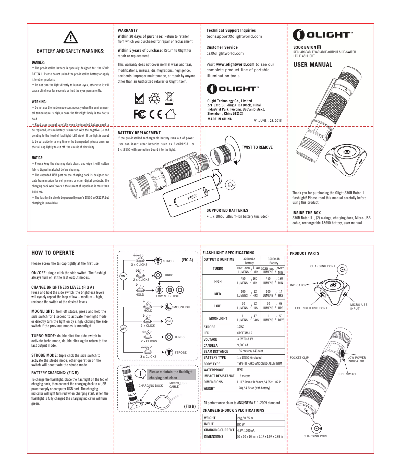 Página 1 del manual Manual de usuario Olight S30R II 3600