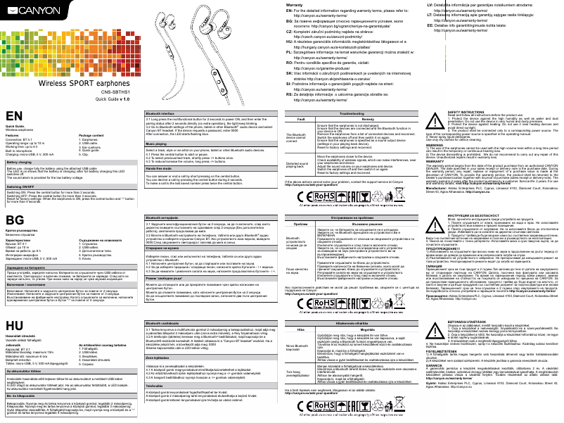 Page 1 de la notice Manuel utilisateur Canyon Wireless SPORT CNS-SBTHS1B