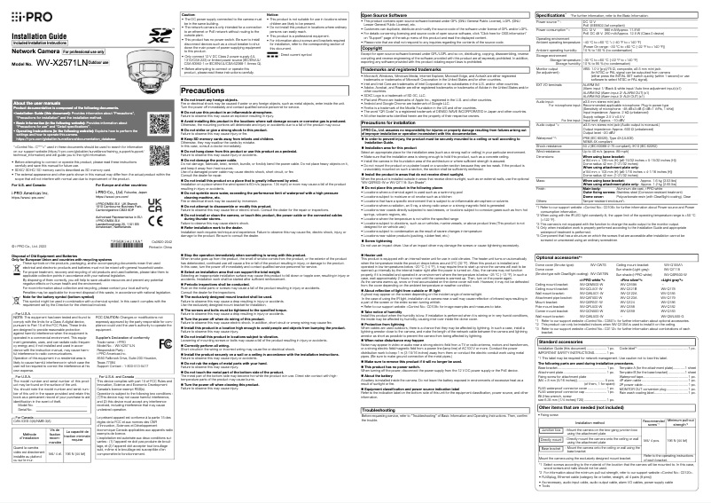 Page n°1 - Manuel utilisateur i-PRO WV-X2571LN