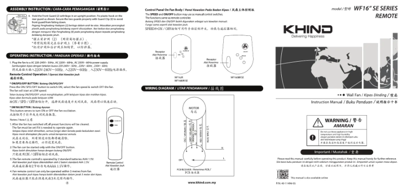 Page 1 de la notice Manuel utilisateur Khind WF1608RSE