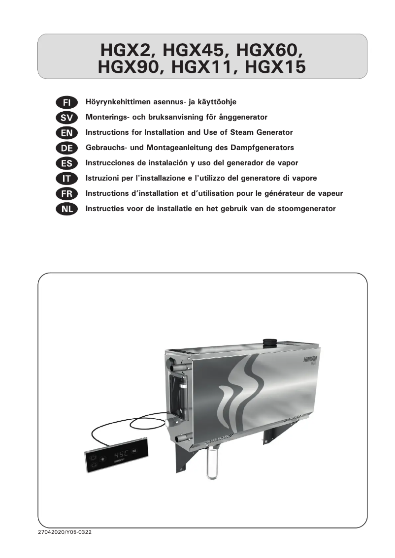 Page 1 de la notice Manuel utilisateur Harvia HGX2