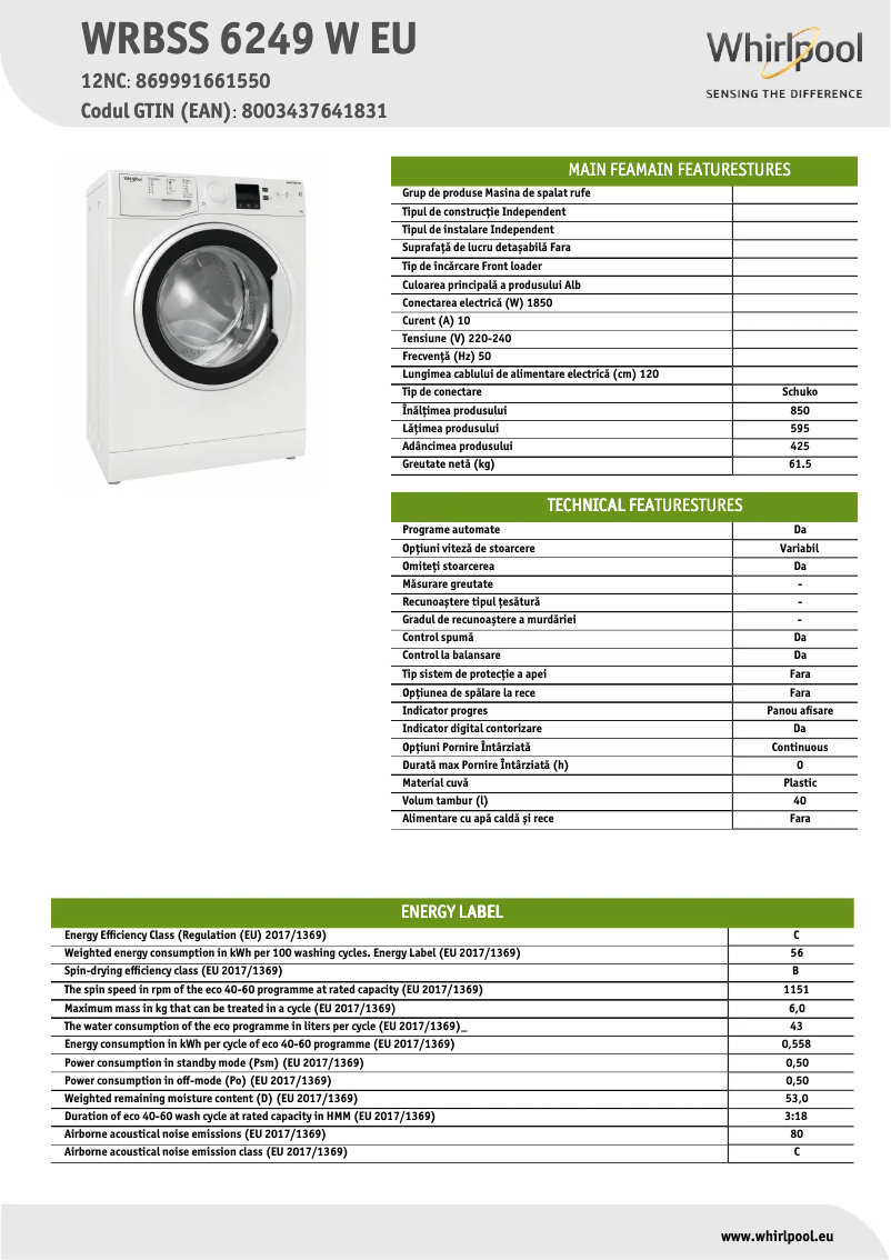 Image de la première page du manuel de l'appareil WRBSS 6249 W EU