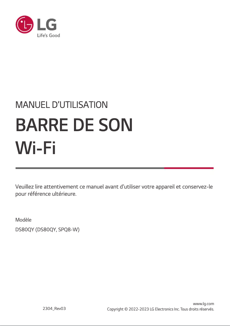 Page 1 de la notice Manuel utilisateur LG DS80QY