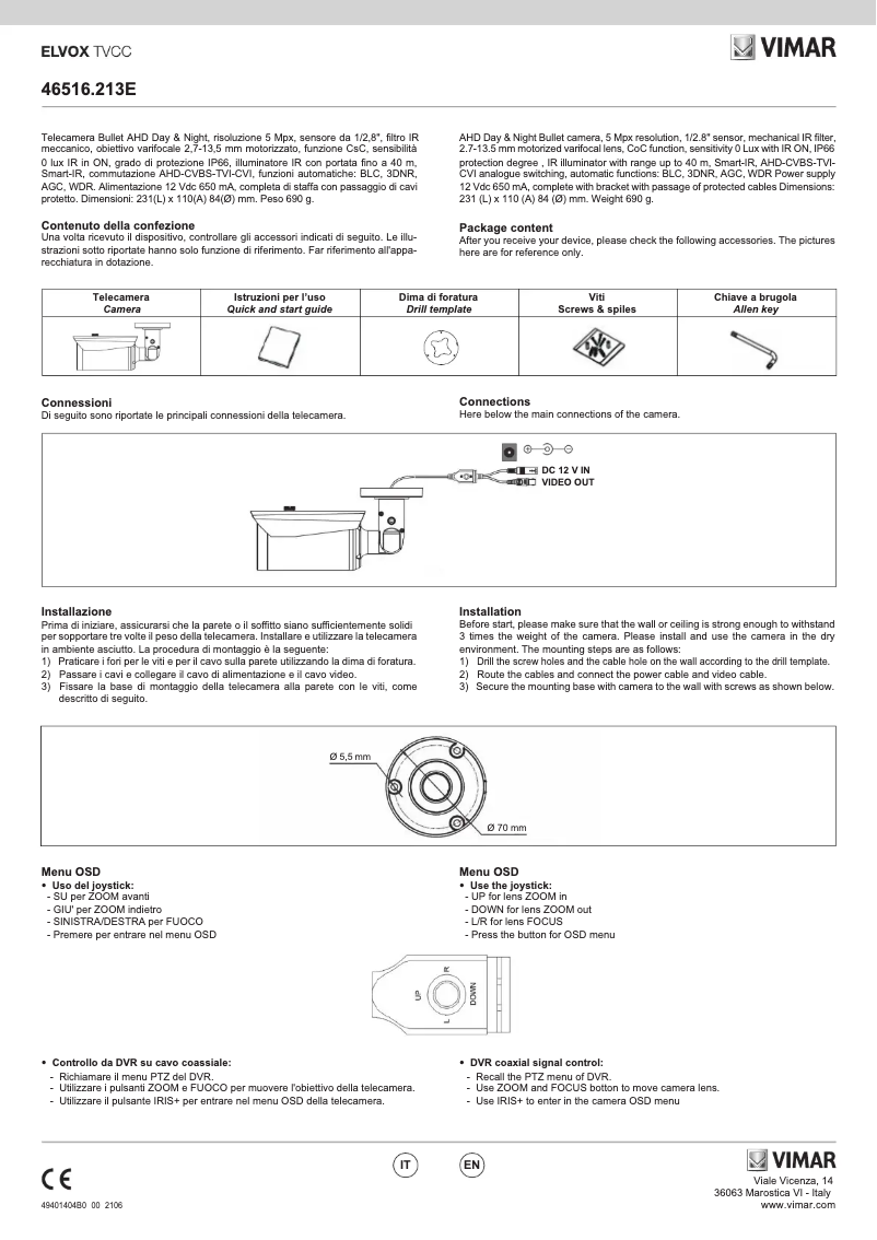 Page 1 de la notice Manuel utilisateur Vimar ELVOX 46516.213E