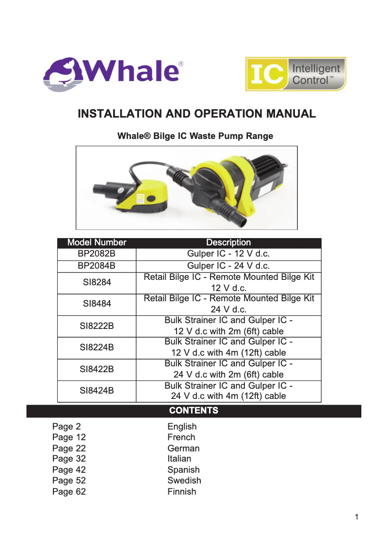 Page 1 de la notice Manuel utilisateur Whale Bilge IC