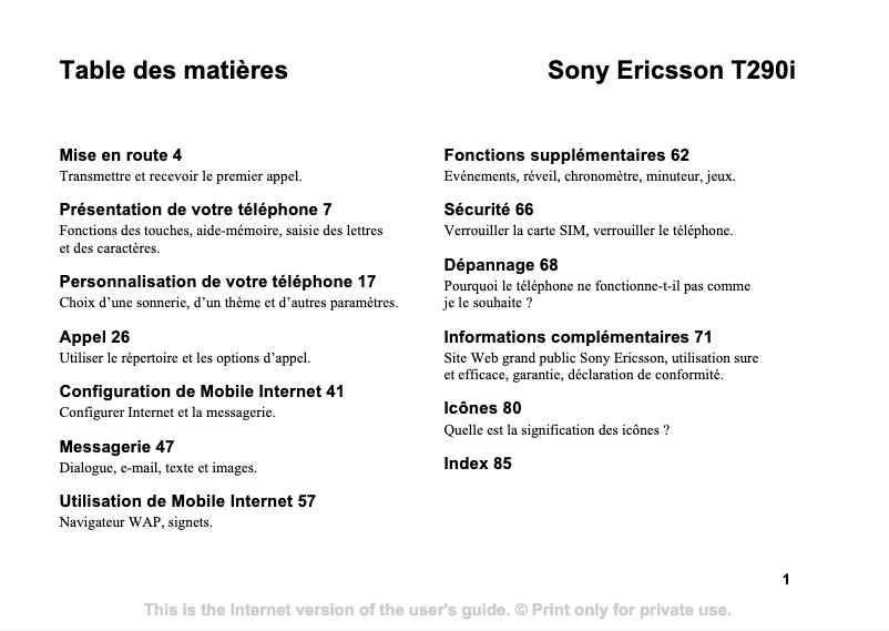 Image de la première page du manuel de l'appareil T290i