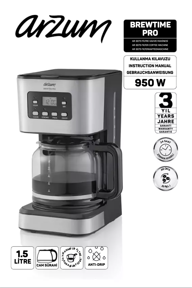 Page 1 de la notice Manuel utilisateur Arzum Brewtime Pro AR3073