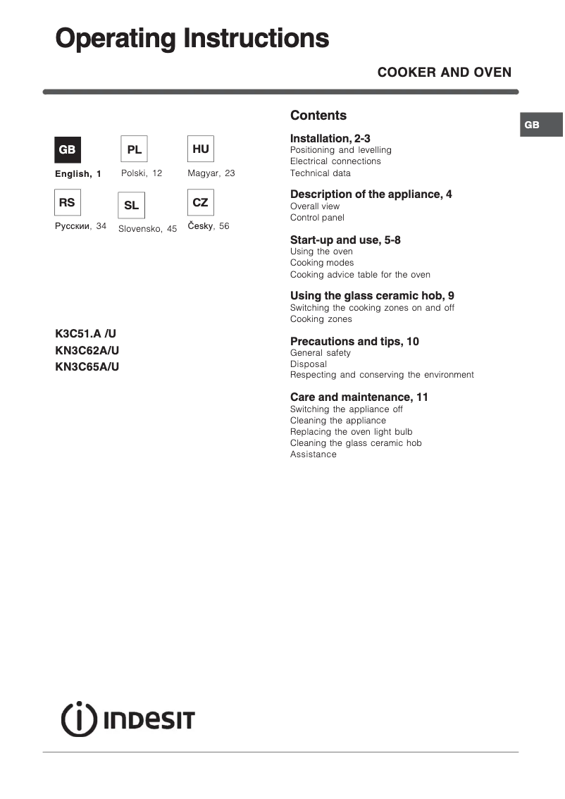 Page n°1 - Manuel utilisateur Indesit KN3C62A(W)/U