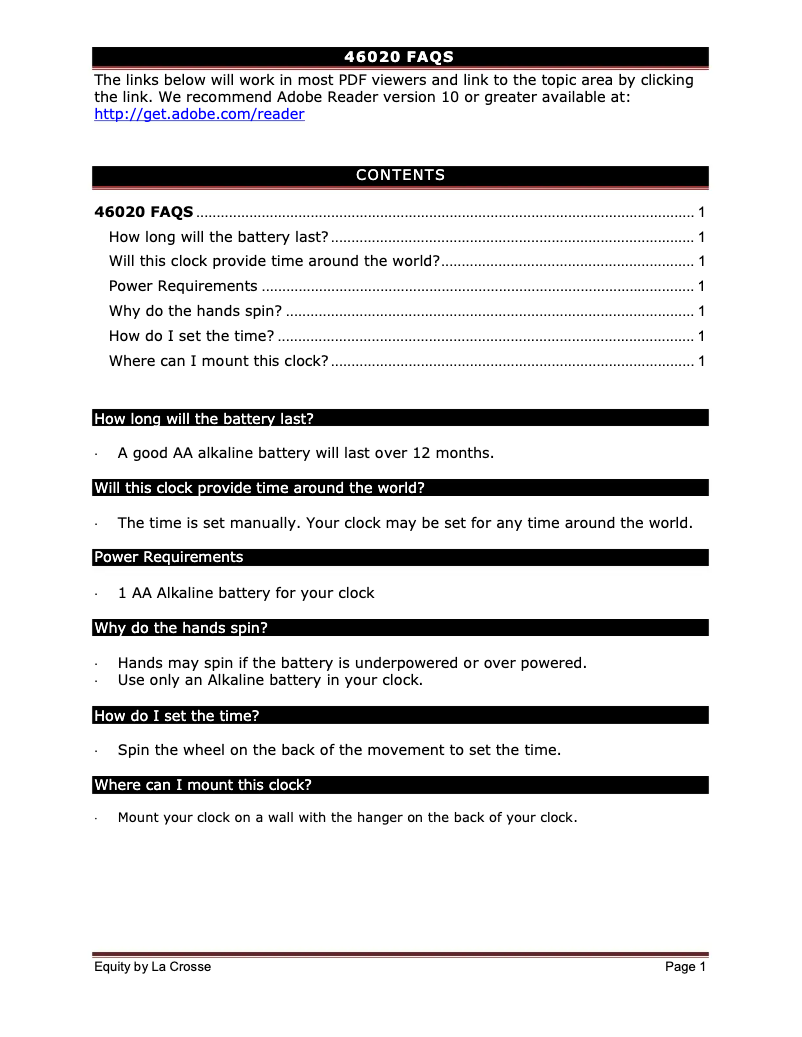 Page n°1 - FAQ La Crosse Technology 46020