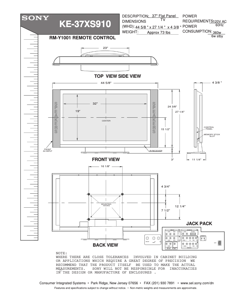 Page 1 de la notice Guide d'installation Sony KE-37XS910