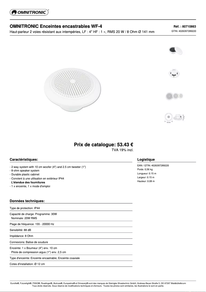 Page 1 de la notice Fiche technique Omnitronic WF-4