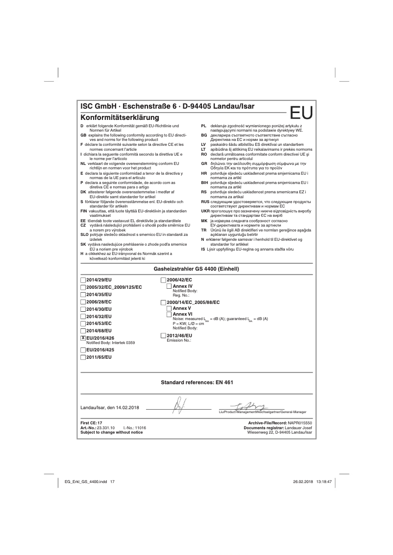 Page n°1 - Manuel utilisateur Einhell GS 4400