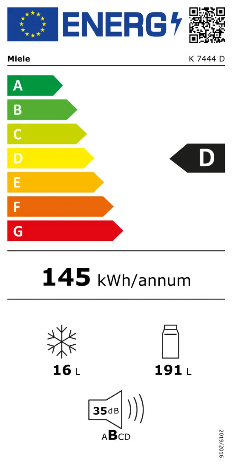 Page n°1 - Label énergétique Miele K 7444 D