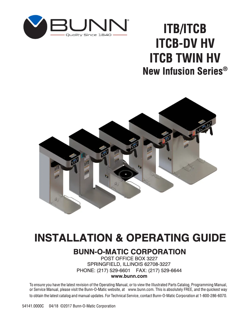 Page 1 de la notice Manuel utilisateur Bunn ITB Infusion Series
