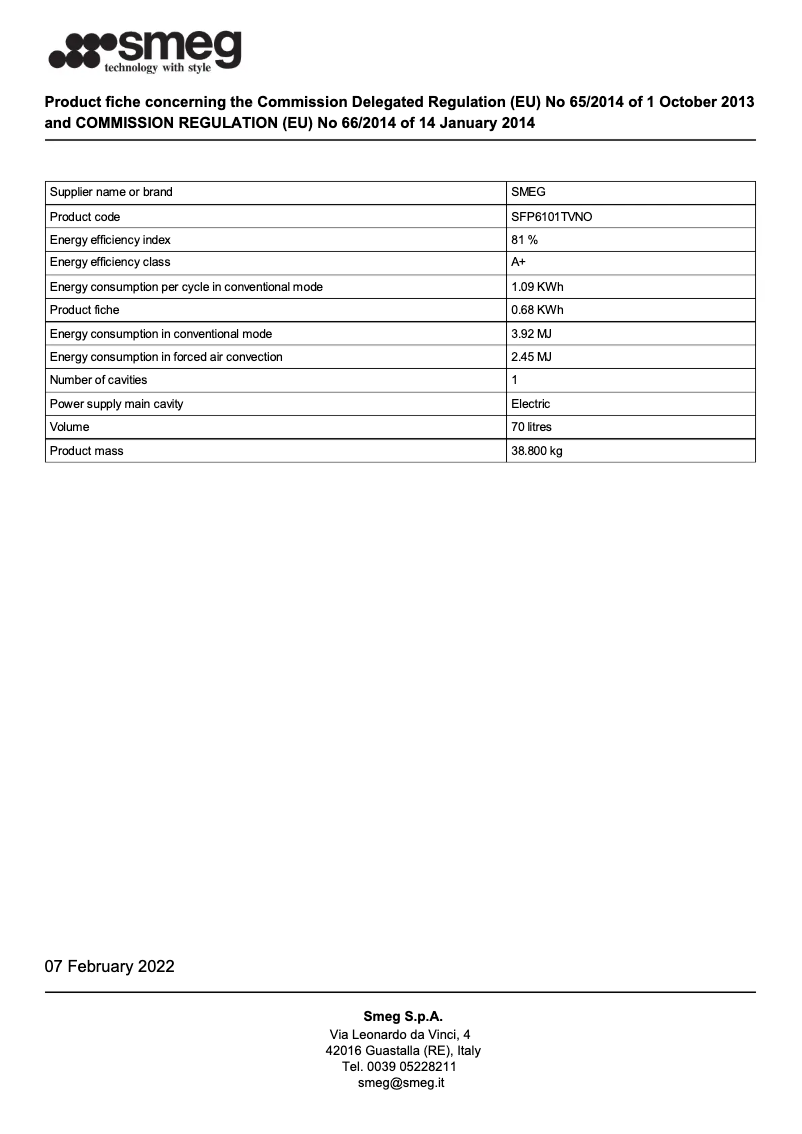 Page 1 de la notice Brochure Smeg SFP6101TVNO