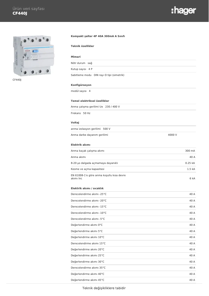 Page n°1 - Fiche technique Hager CF440J