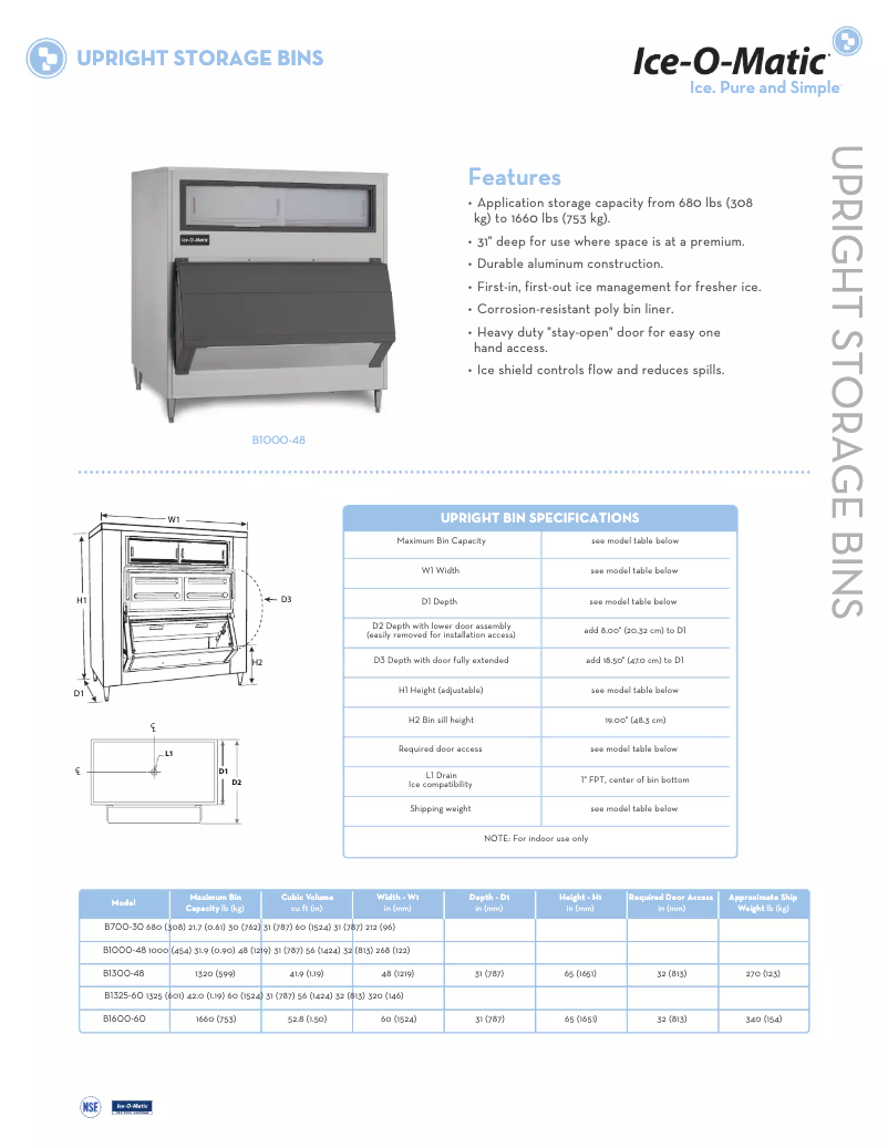 Page 1 of the manual Technical Sheet Ice-O-Matic B1325-60