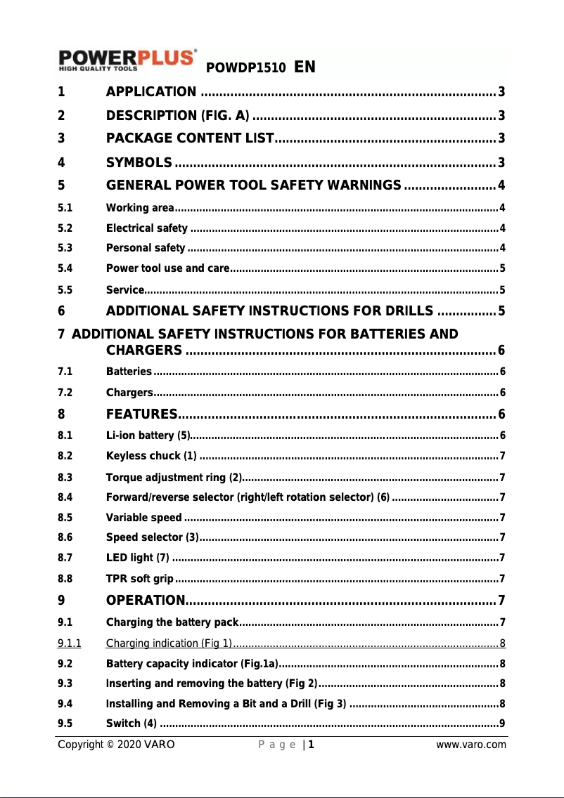 Page n°1 - Manuel utilisateur PowerPlus POWDP1510