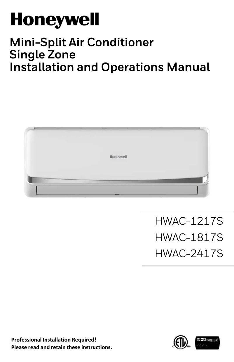 Page 1 de la notice Manuel utilisateur Honeywell HWAC-1817S