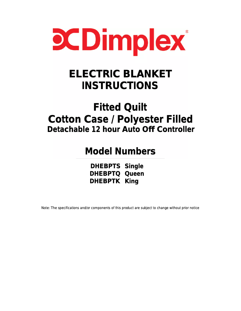 Page 1 de la notice Manuel utilisateur Dimplex DHEBPTQ