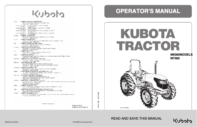 Page n°1 - Manuel utilisateur Kubota M6060HDRC