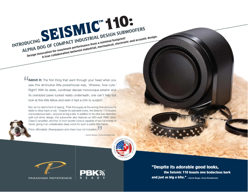 Page 1 de la notice Fiche technique Paradigm Seismic 110