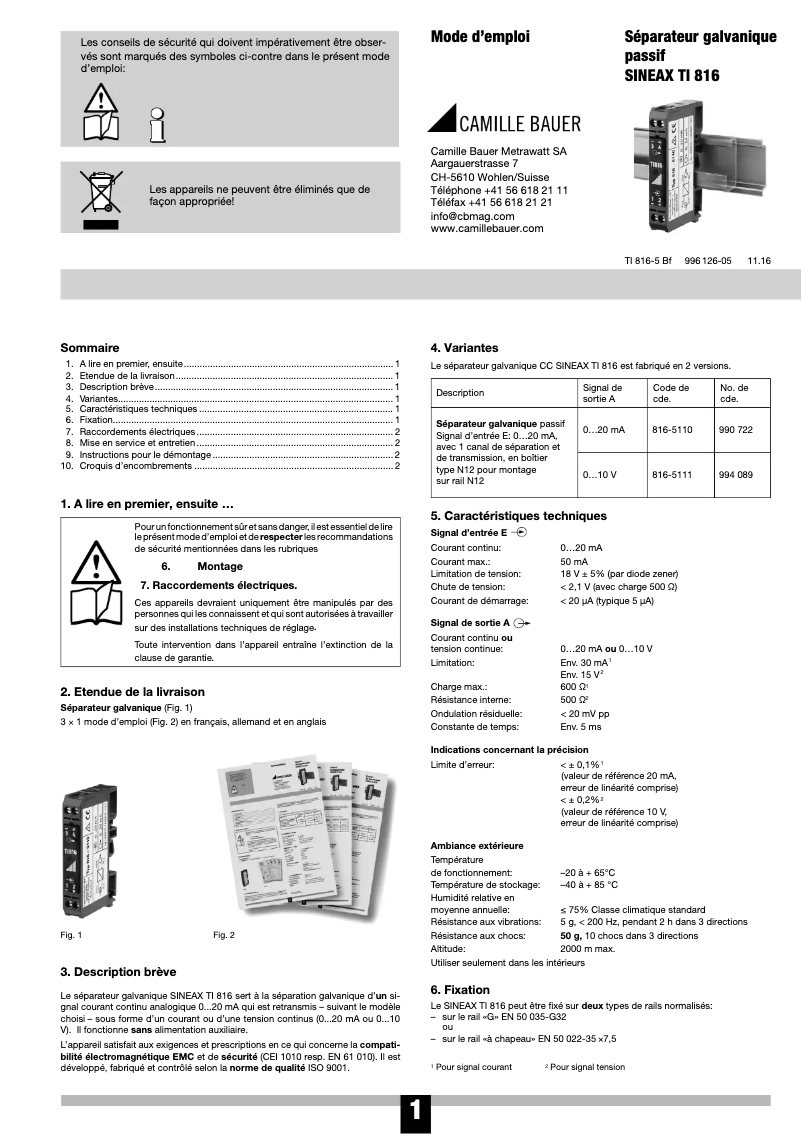 Image de la première page du manuel de l'appareil Sineax TI816