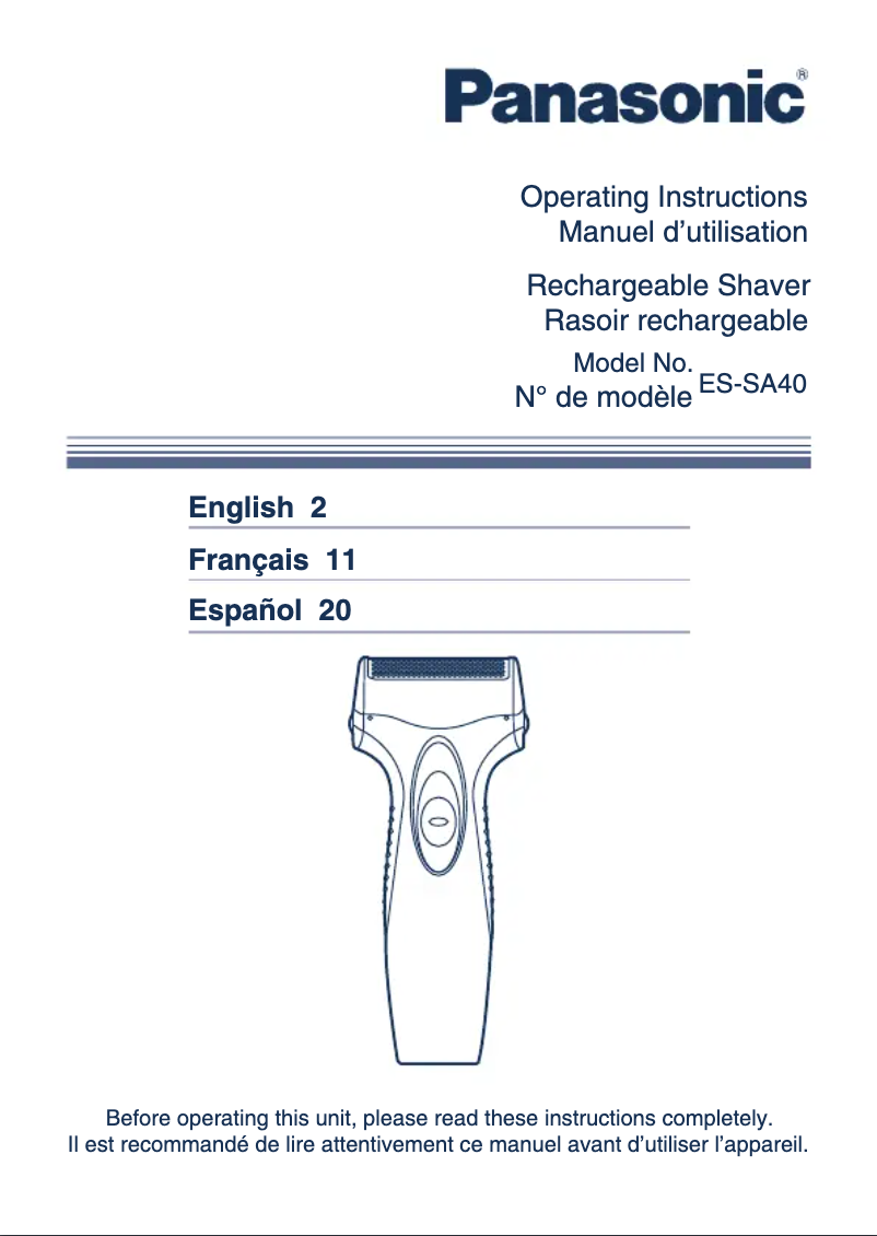 Página 1 del manual Manual de usuario Panasonic ES-SA40-K