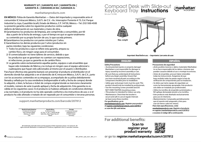 Page 1 de la notice Manuel utilisateur Manhattan 207812