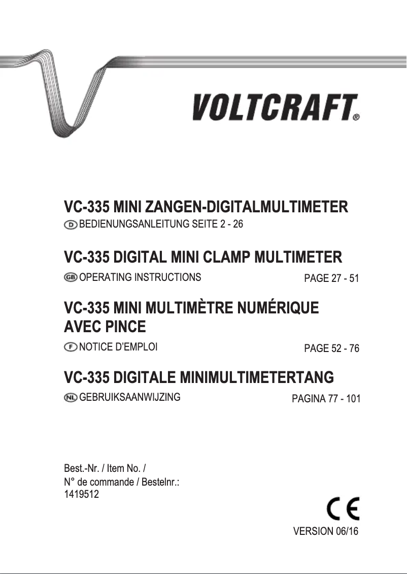 Page 1 de la notice Manuel utilisateur Voltcraft VC-335