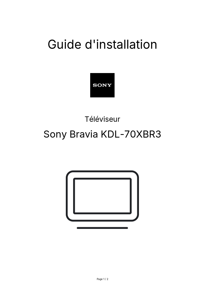 Image de la première page du manuel de l'appareil Bravia KDL-70XBR3