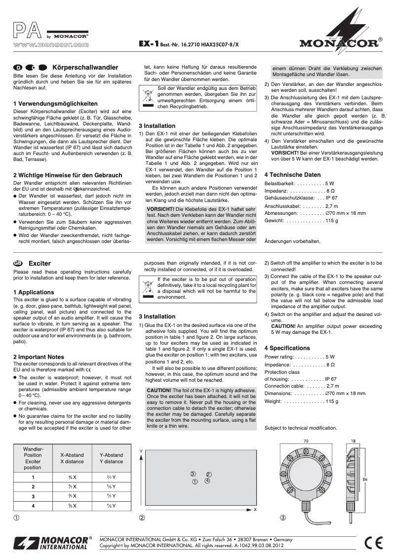 Page n°1 - Manuel utilisateur Monacor EX-1