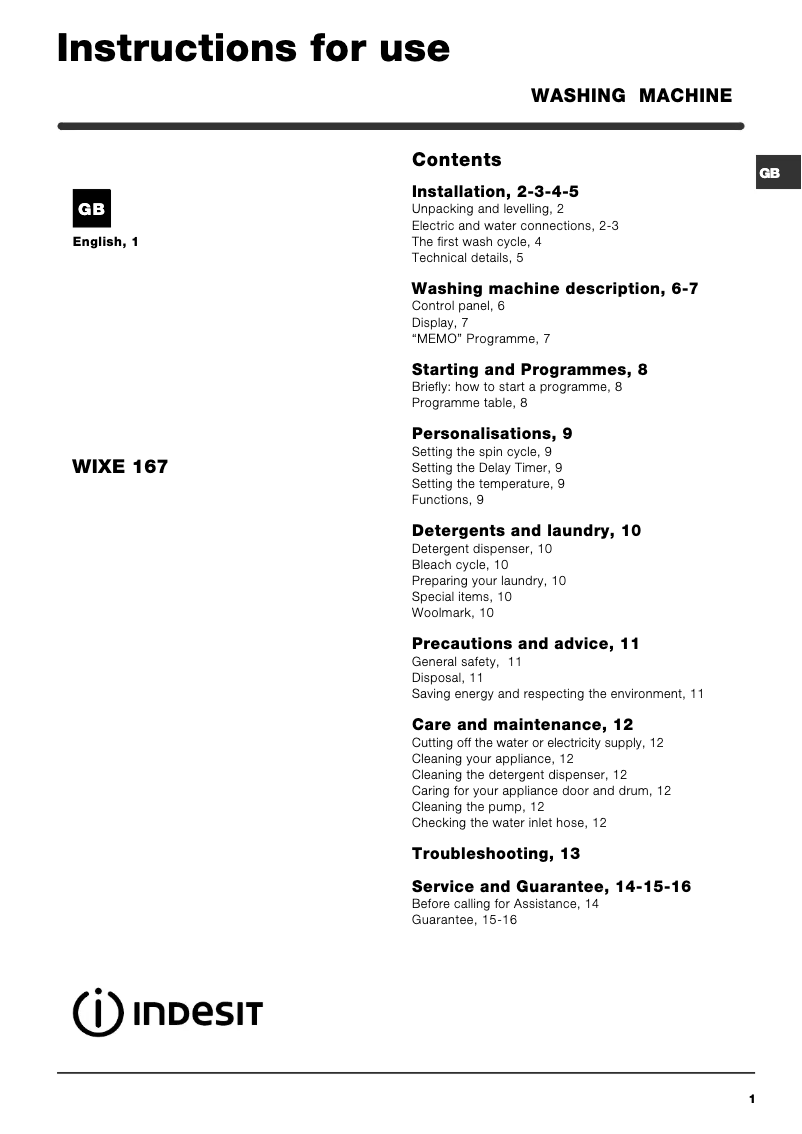 Imagen de la primera página del manual del dispositivo WIXE167