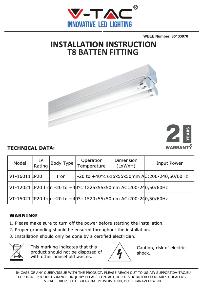 Page 1 de la notice Manuel utilisateur V-TAC VT-12021
