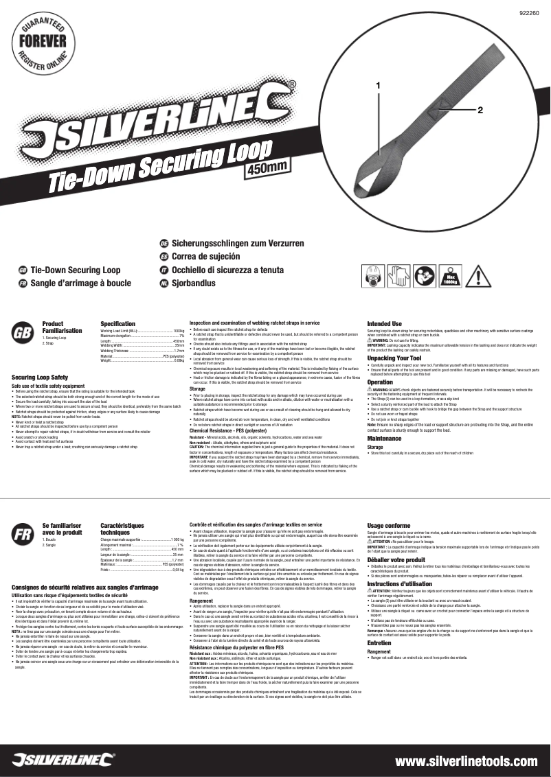 Page n°1 - Manuel utilisateur Silverline 922260