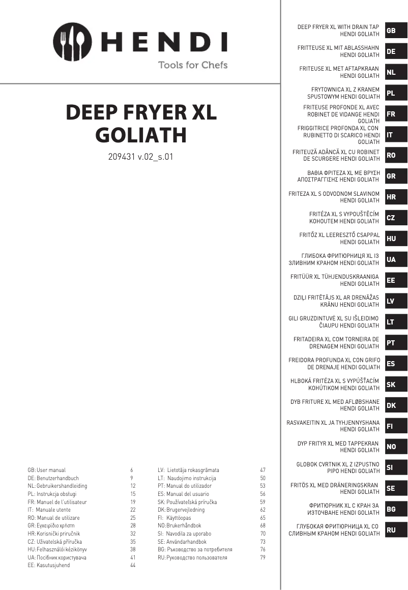 Page 1 de la notice Manuel utilisateur Hendi Goliath 209431