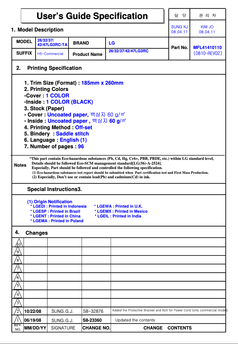 Página 1 del manual Manual de usuario LG 32LG3RC