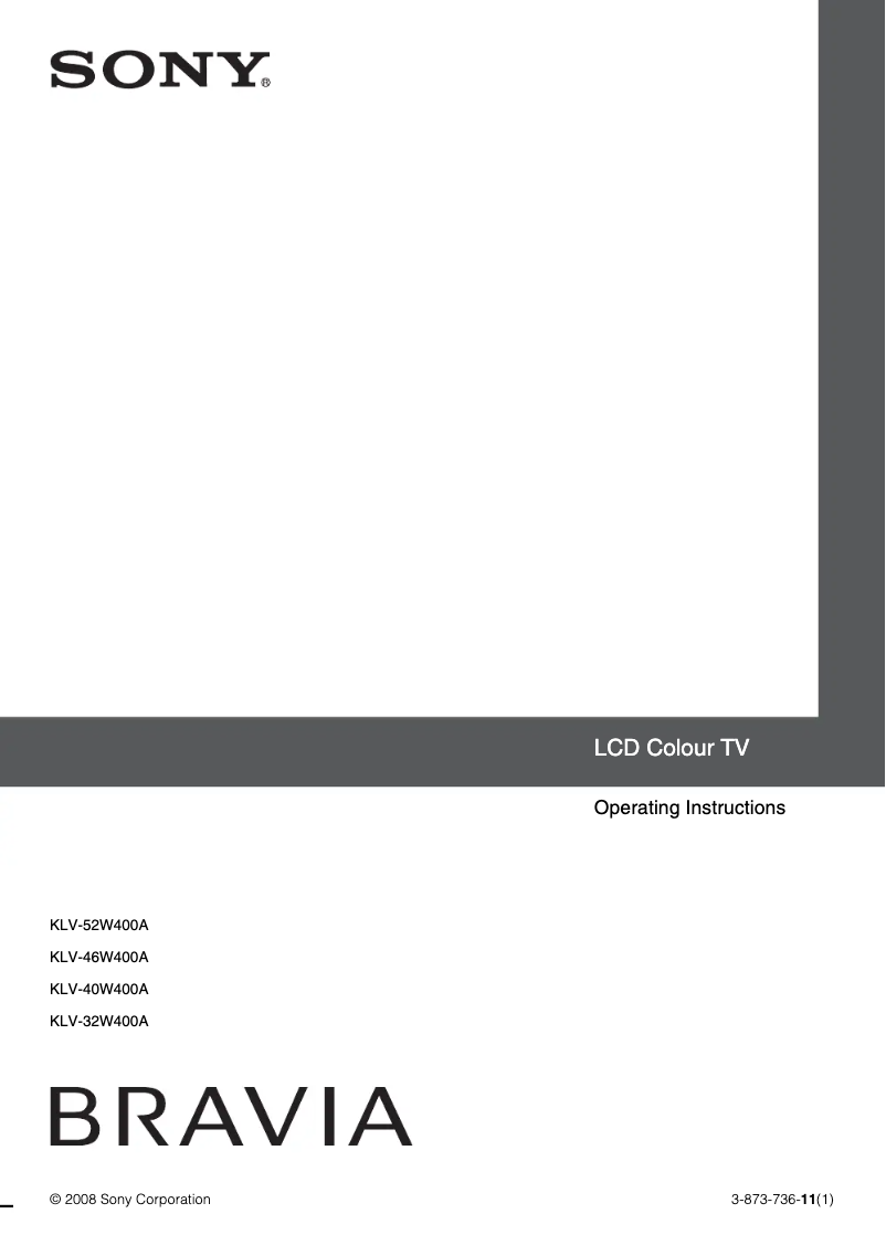 Image de la première page du manuel de l'appareil Bravia KLV-40W400A