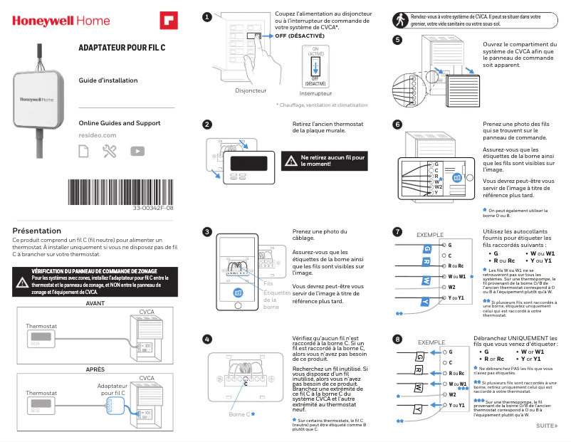 Page n°1 - Manuel utilisateur Honeywell CWIREADPTR4001/U