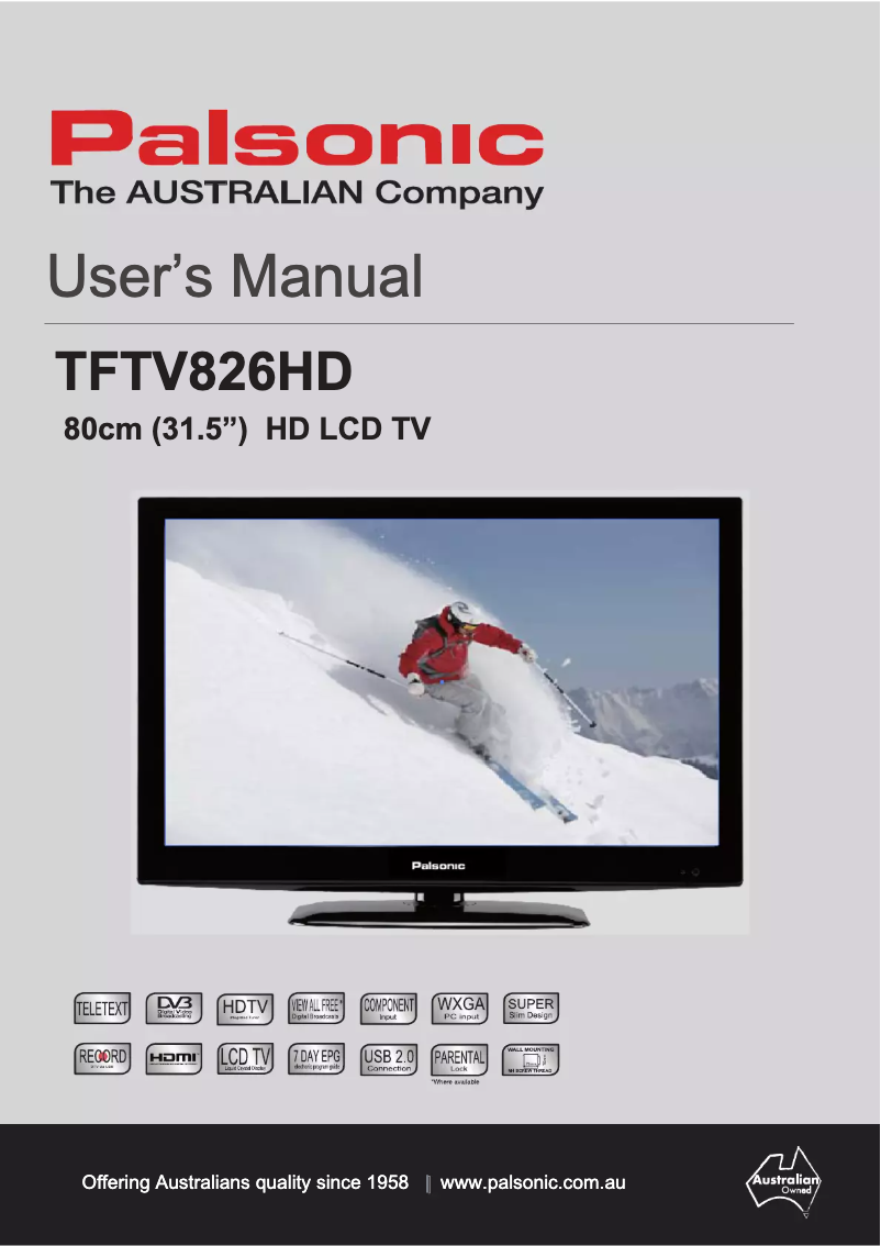 Page n°1 - Manuel utilisateur Palsonic TFTV826HD