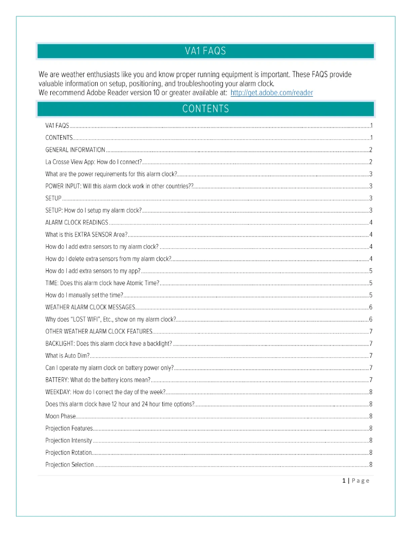 Page n°1 - FAQ La Crosse Technology VA1