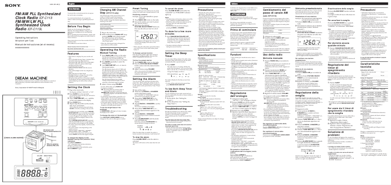 Page n°1 - Manuel utilisateur Sony ICF-C113L