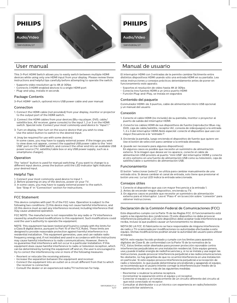 Page n°1 - Manuel utilisateur Philips SWV9283A