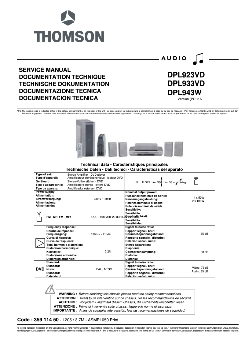 Page n°1 - Manuel utilisateur Thomson DPL923VD