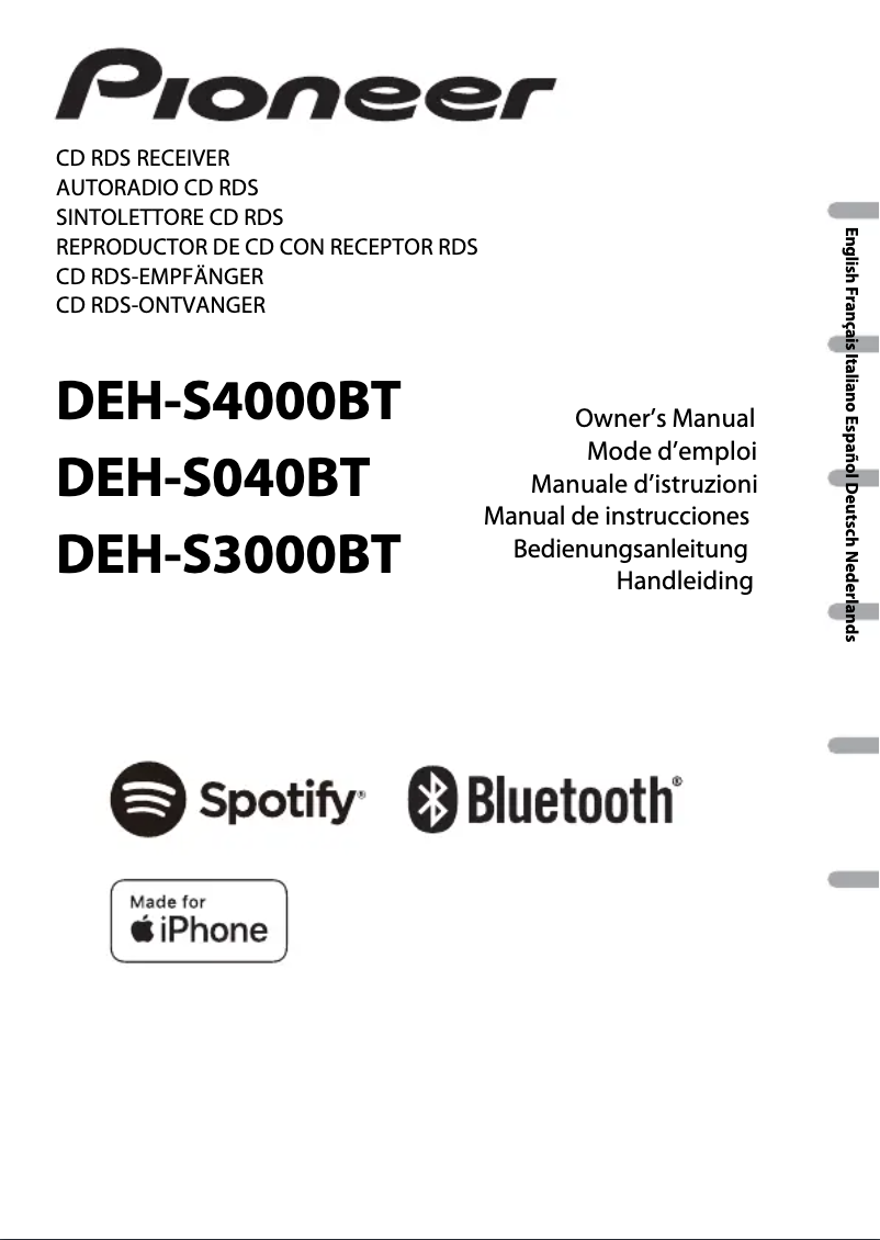 Page 1 de la notice Manuel utilisateur Pioneer DEH-S3000BT